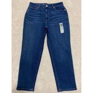 No Boundaries Women's Junior's Size 13 High Rise Mom Blue Ankle Jeans Dark Wash